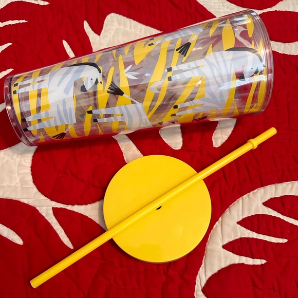 552. Rare STARBUCKS Zebra Venti 24 oz Cold Cup Tumbler Yellow Black w/ Straw - Picture 4 of 9